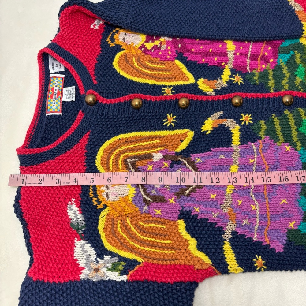 Cardigan Bay Vintage Angel Pattern Knitted by Hand Cardigan Christmas  Sweater L - Picture 11 of 12